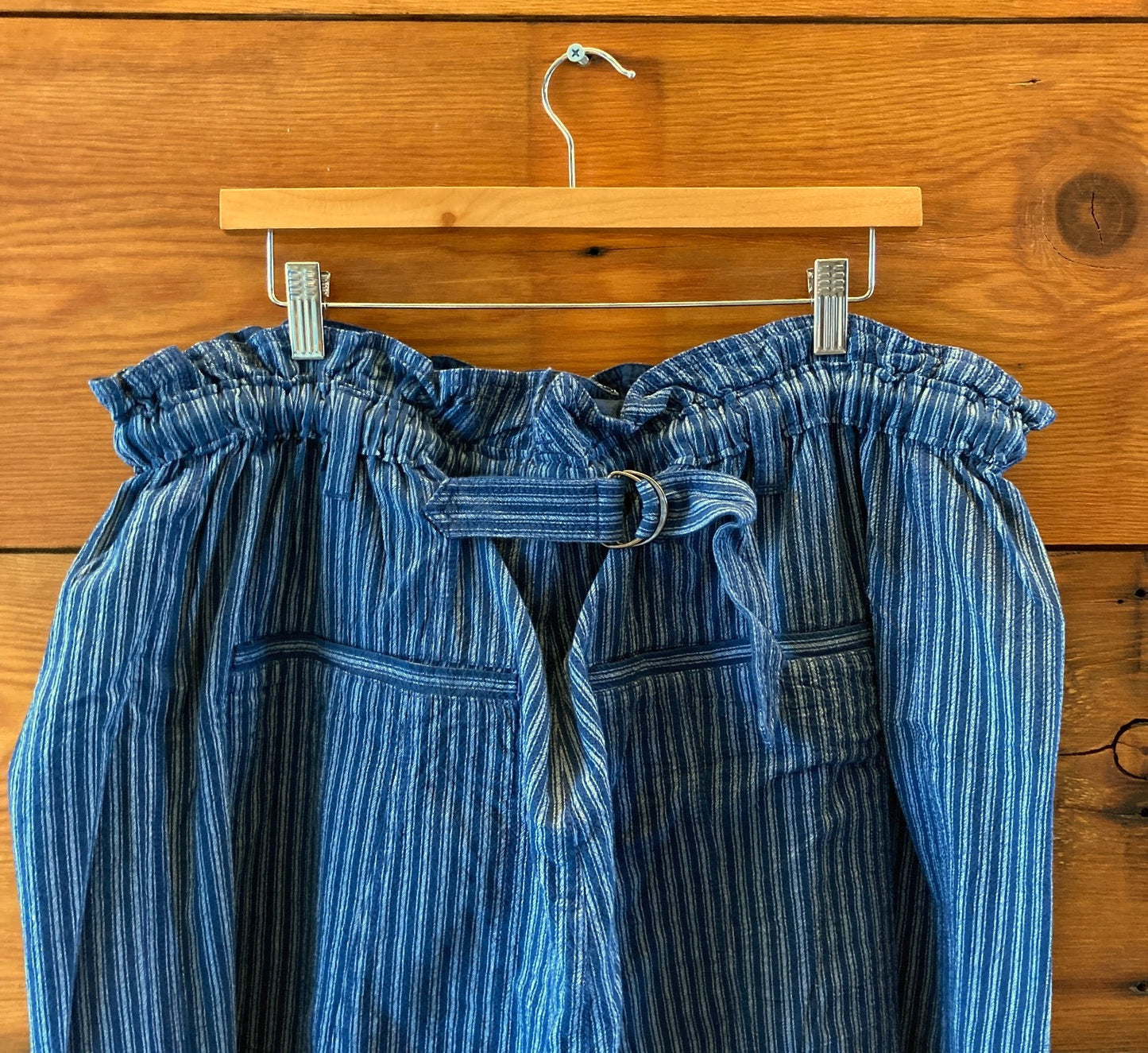 Free People $98 Blue Striped Drop Crotch Pants - Size L - NEW - 1122CT