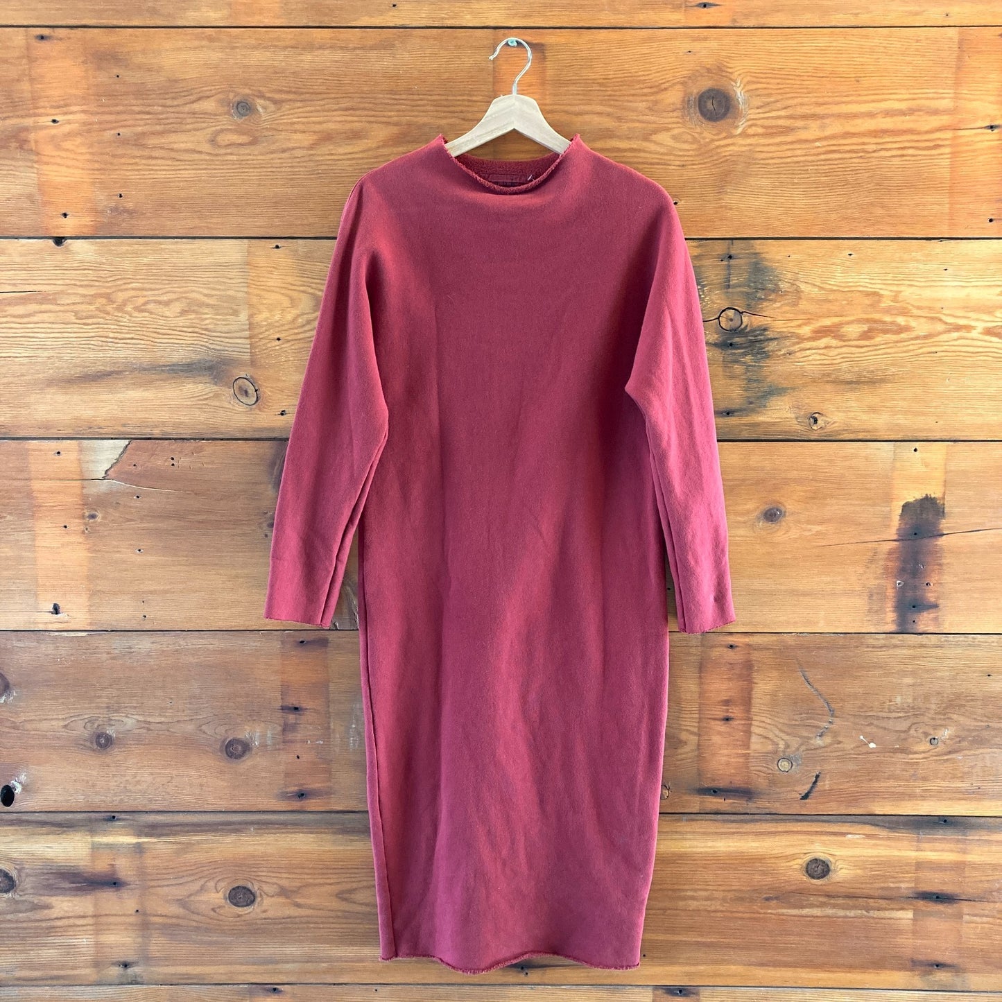 S - Frank & Eileen Cranberry Red Isabelle Izzie Funnel Neck Fleece Dress 0916VB