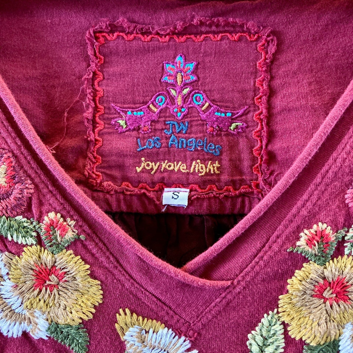 Johnny Was Burgundy Embroidered Long Sleeve Tunic Shirt Top - Size S - 0621AS