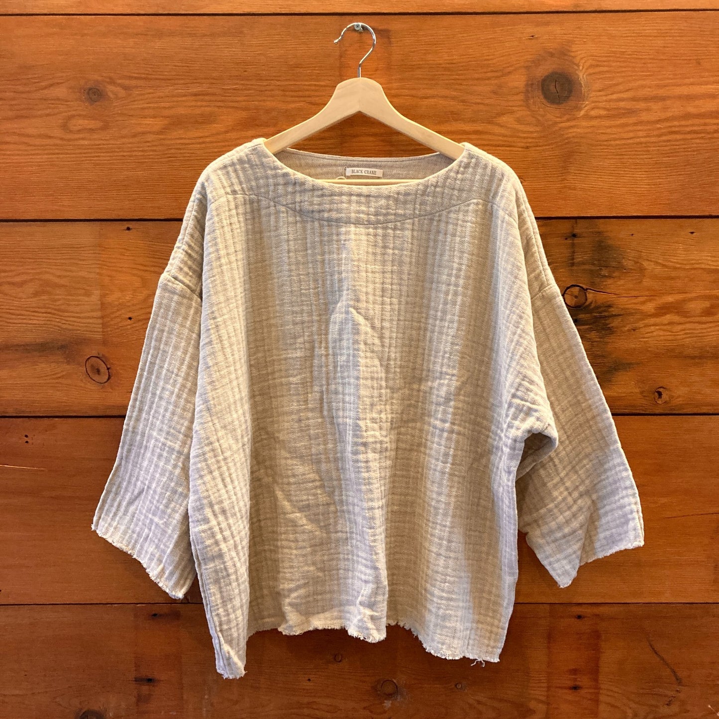 O/S - Black Crane NEW $172 Natural Textured Boat Neck Shirt Pullover Top 0416JW