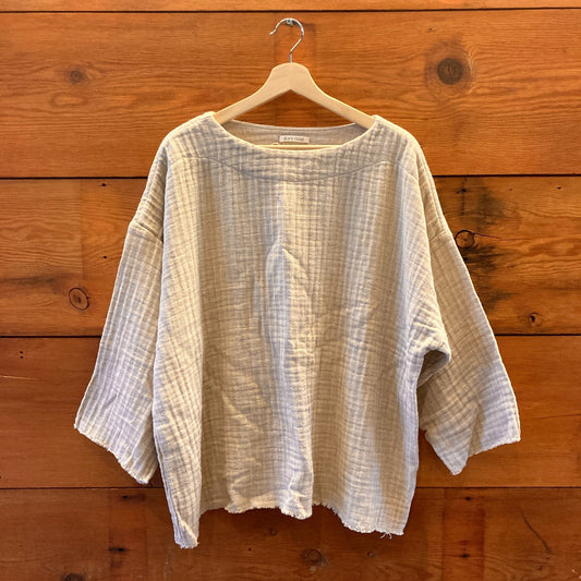 O/S - Black Crane NEW $172 Natural Textured Boat Neck Shirt Pullover Top 0416JW