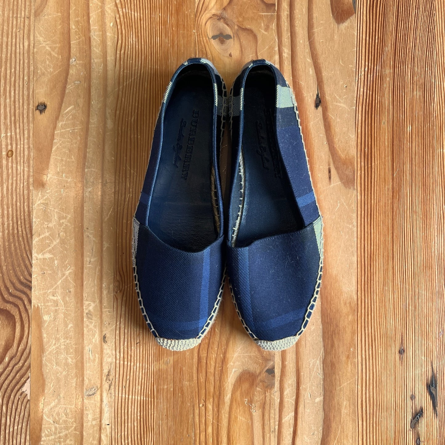 37 / 6.5 - Burberry Navy Hodgeson House Check Canvas Espadrilles Shoes 1203TR