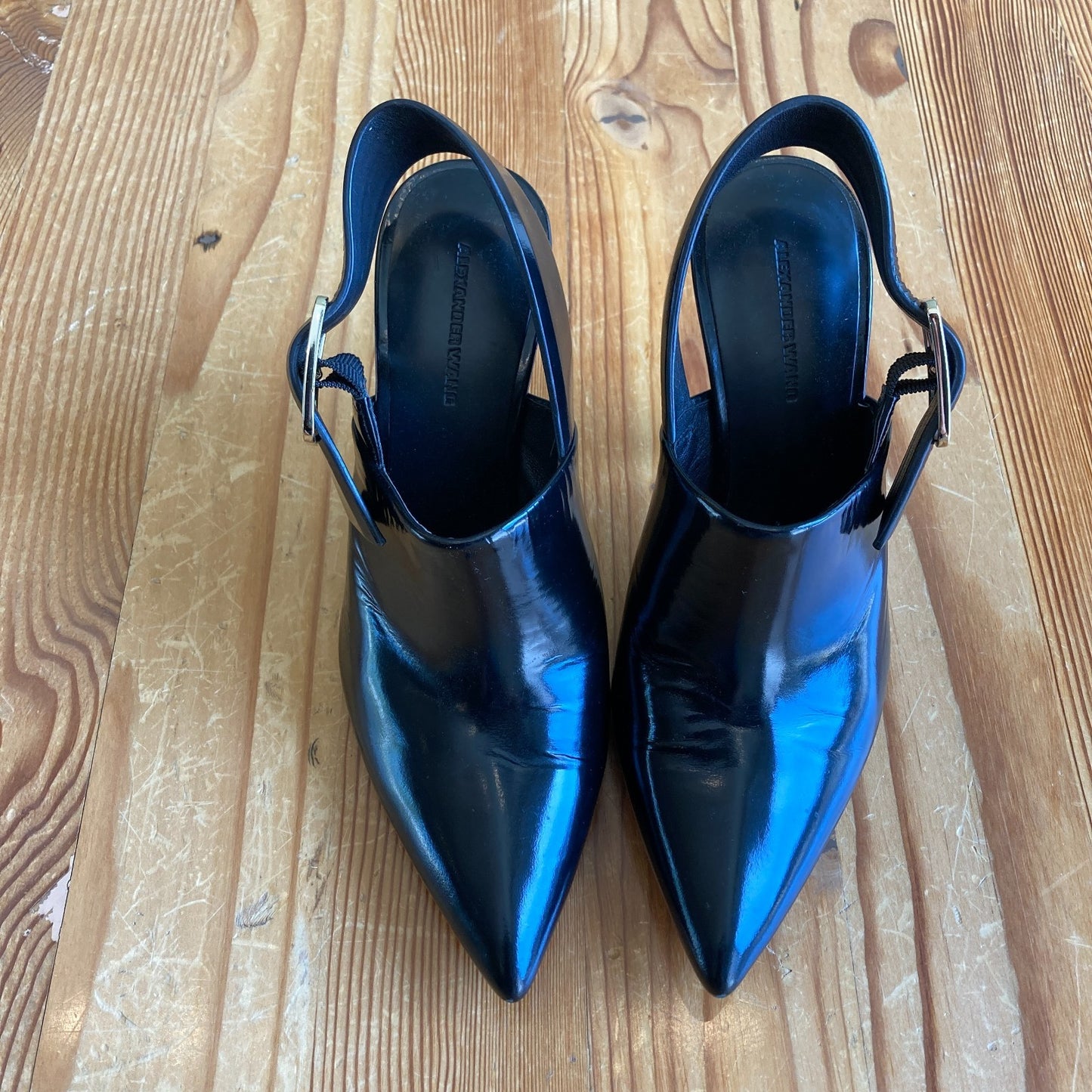 Alexander Wang Black High Gloss Leather Slingback Mules Heels - 36 / 6 - 0209SB