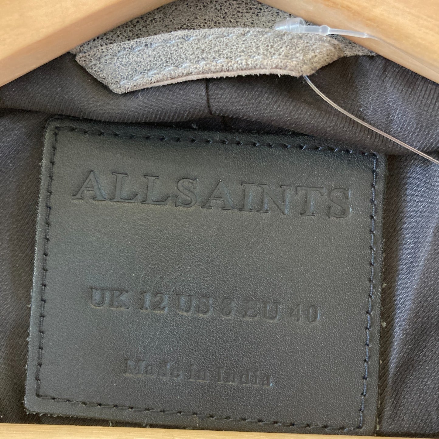 AllSaints Gray Neve Cracked Leather Asymmetric Biker Jacket - Size 8 - 0320HJ