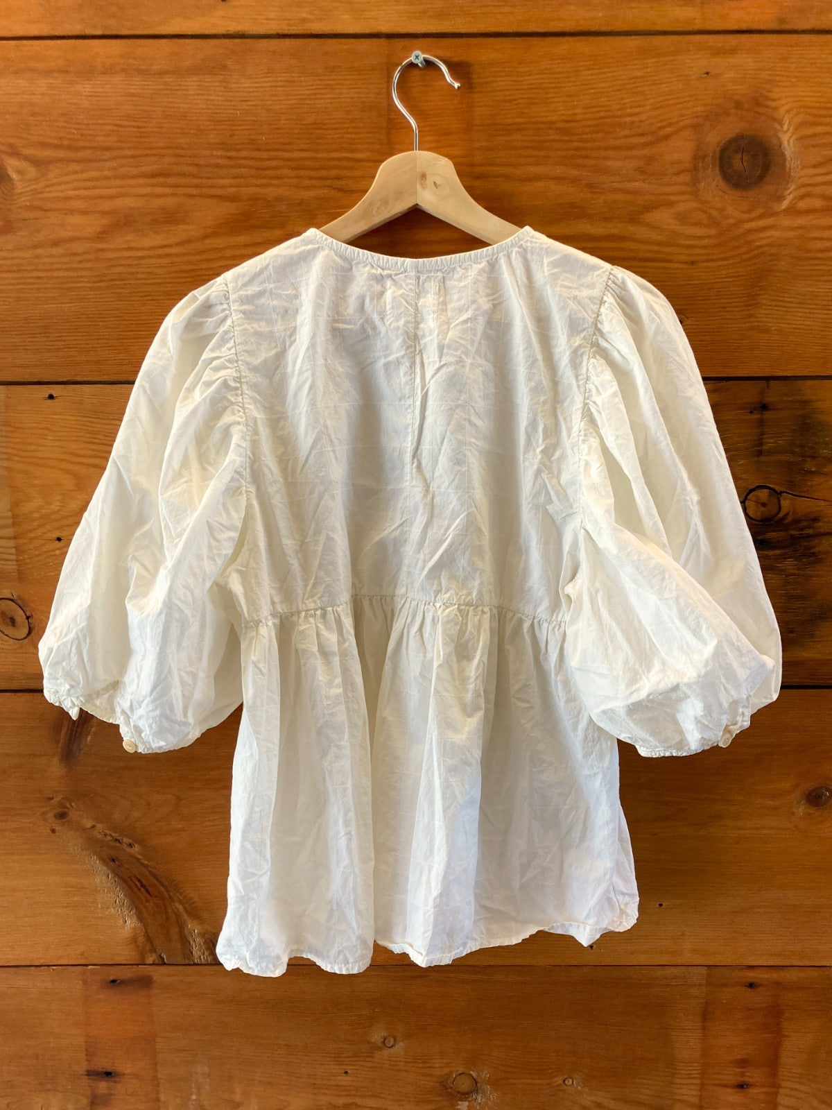 Rudy Jude White Windowpane Puff Sleeve Shirt Day Blouse - Size XS - 0312IG