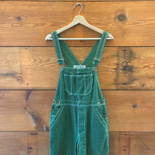 XS / S - Lykke Wullf Green Navy Striped Workwear Sierra Bib Overalls 0312IG
