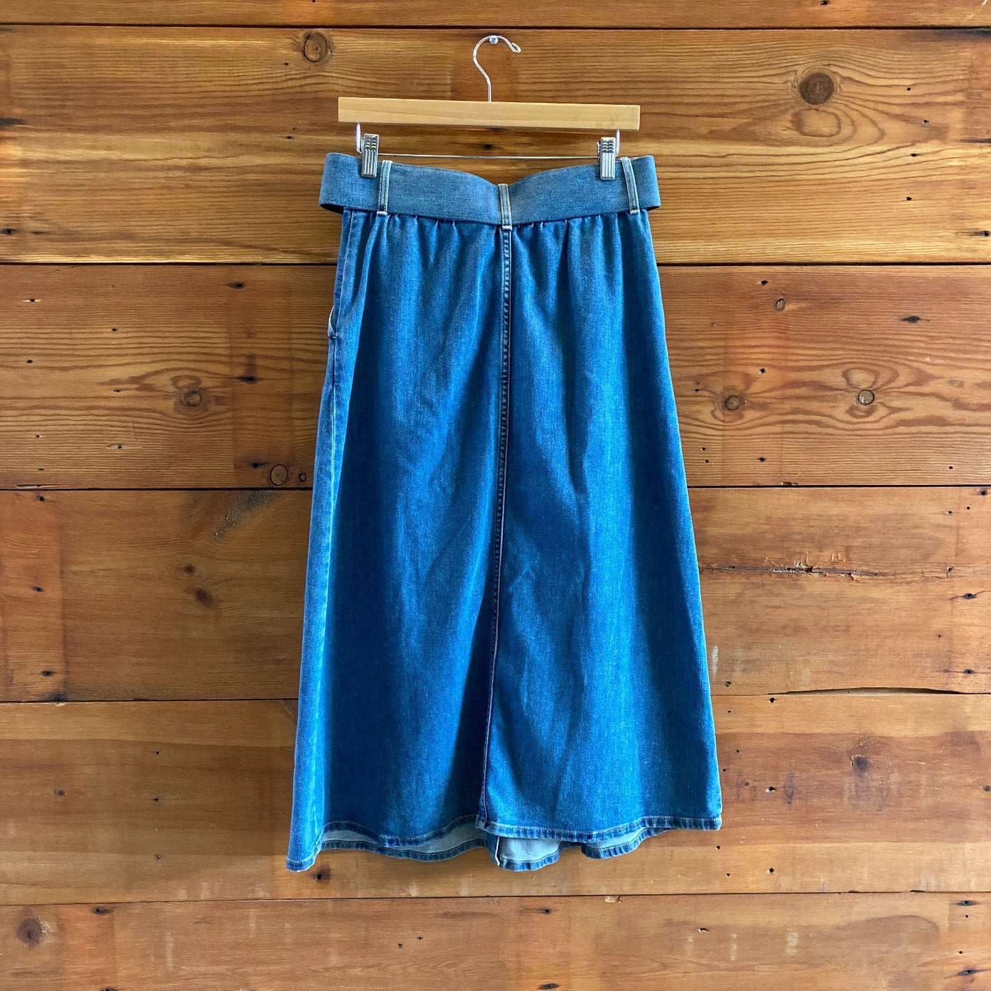 10 - Isa Arfen Denim Wide Belted Button Up Midi Length Jean Skirt 0804MS