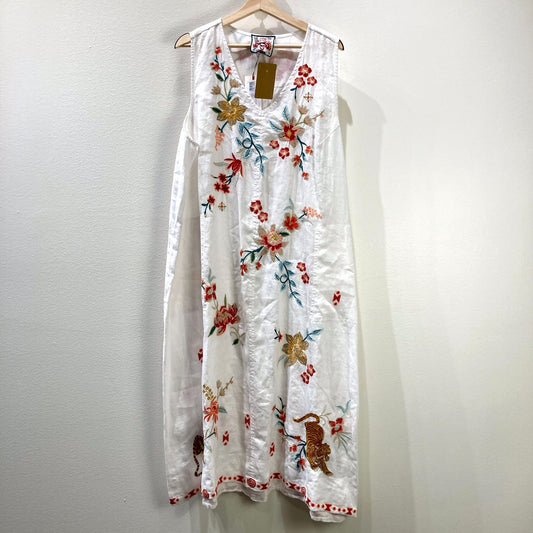 Johnny Was $270 White Linen Andrean Embroidered Tank Dress - XXL - NEW - 0217RC