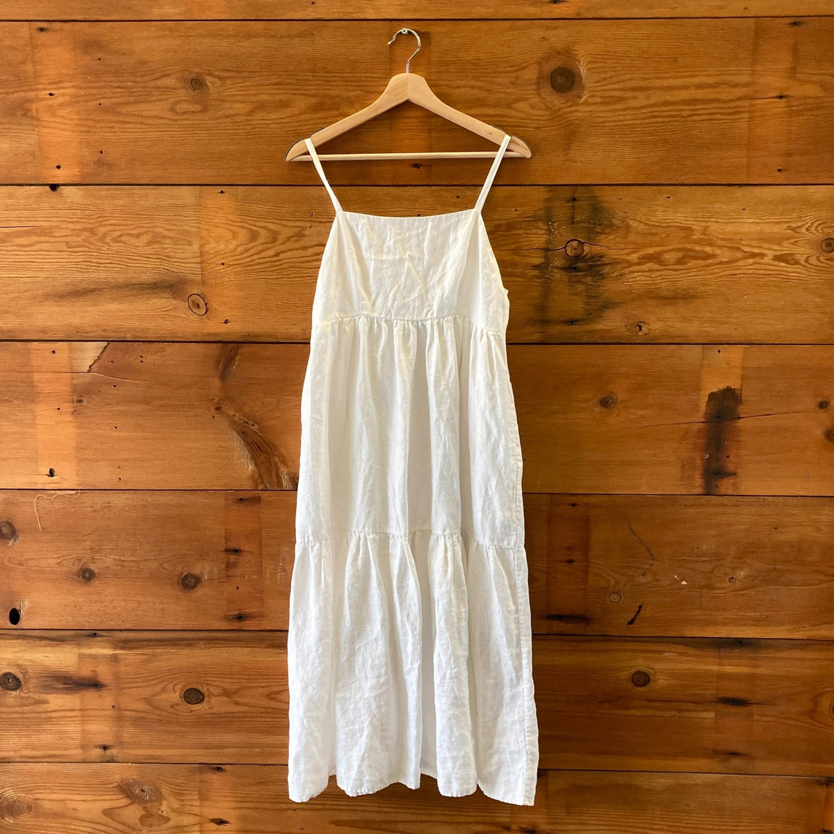 Alex Mill White Linen Sleeveless Midi Length Tiered Dress - Size M - 0131AG