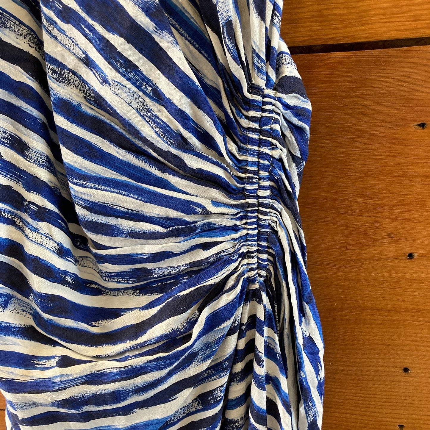 A.L.C. NEW Blue White Ruby Midi Ruched Linen Silk Dress - Size 4 - 1125KG