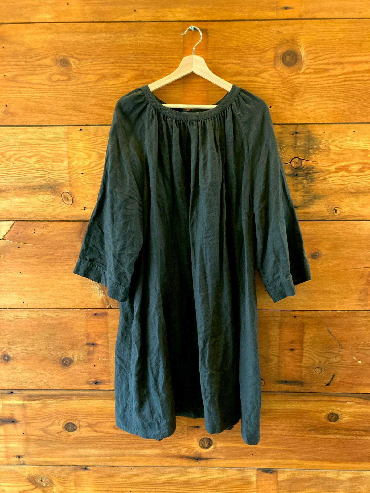 Jenni Kayne Black 3/4 Sleeve Linen Midi Length Dress - Size 1X - 0106KA