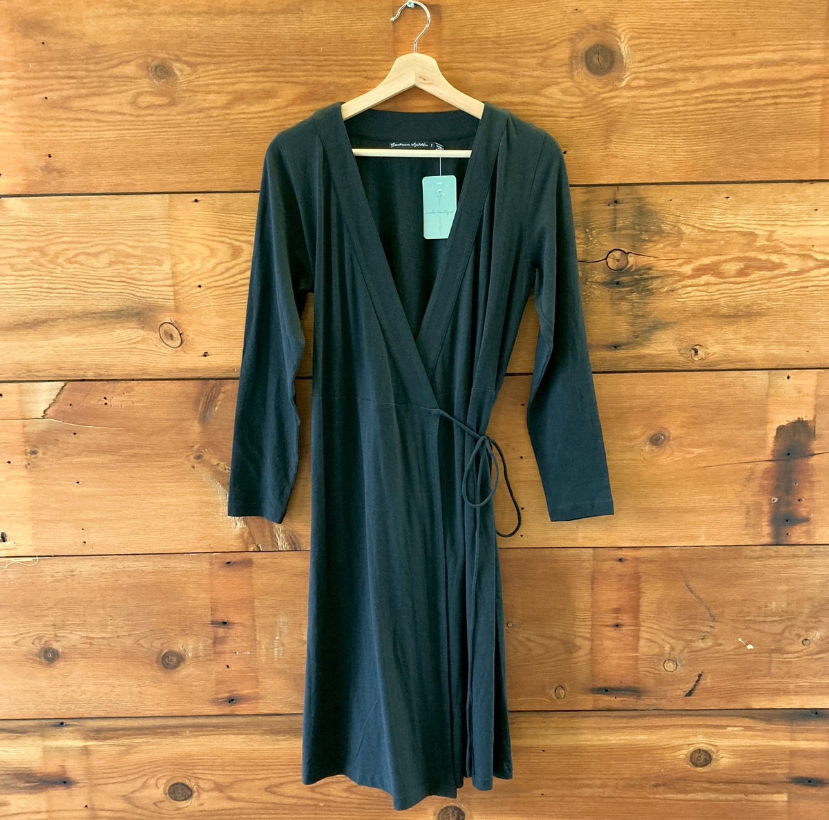 Gudrun Sjoden Black Long Sleeve Wrap Linen Cotton Blend Dress - Size S - 0320JS