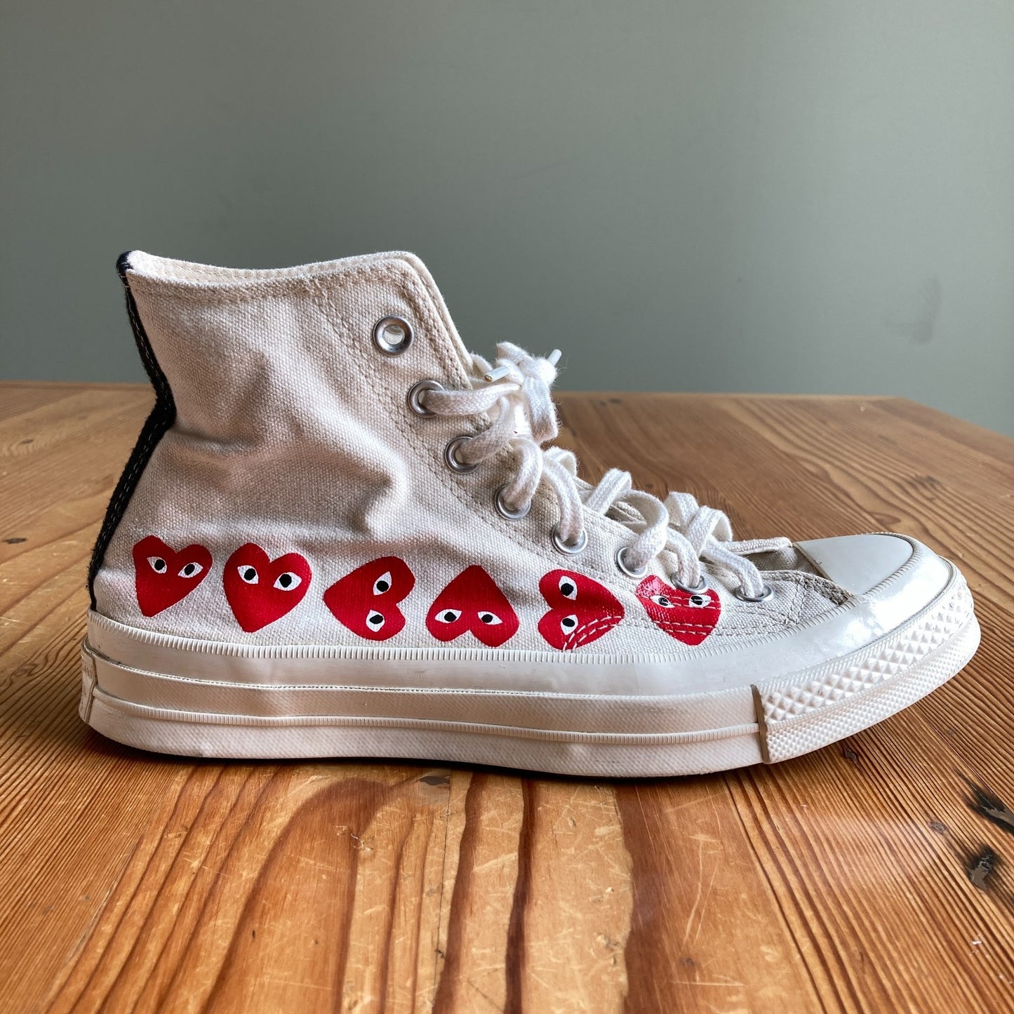 Converse X Play Comme Des Garcons White High Multi Heart Shoes - Size 9 - 0709EH