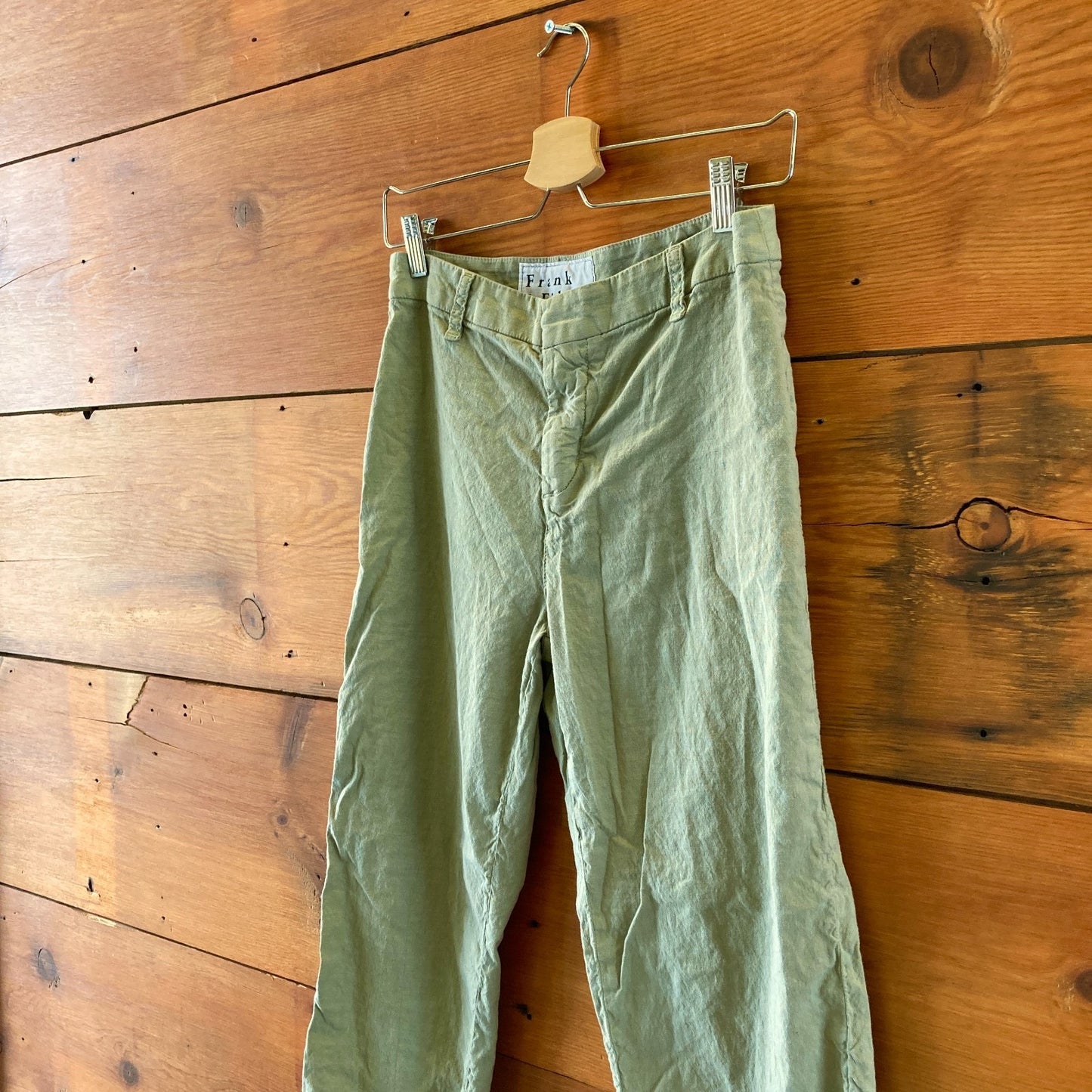 Frank & Eileen Sage Green Kinsale Cotton Flax Frayed Hem Pants - Size 6 - 0721DK