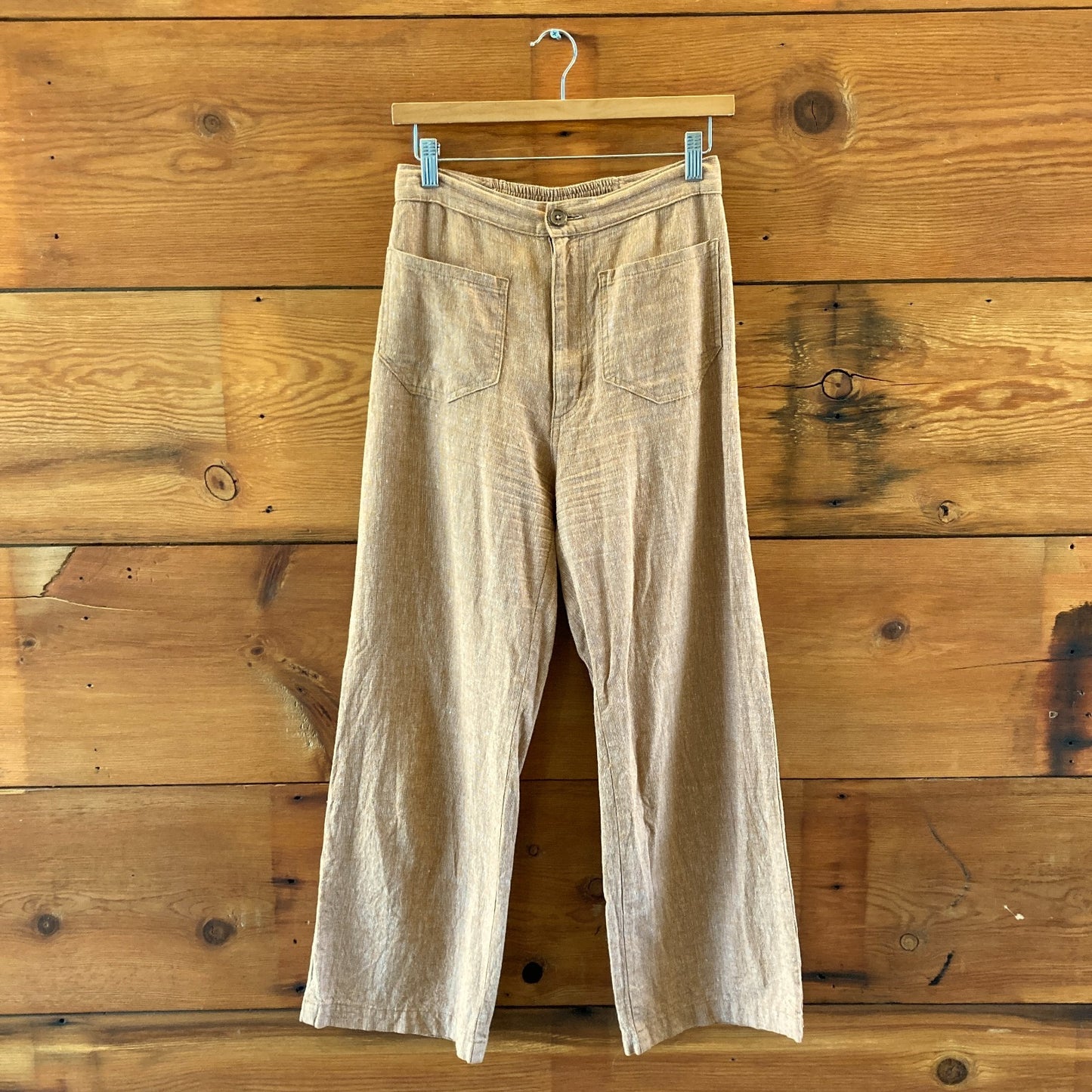 Lykke Wullf Brown Linen Cotton Wide Straight Leg Basil Pants - Size M - 0830AD