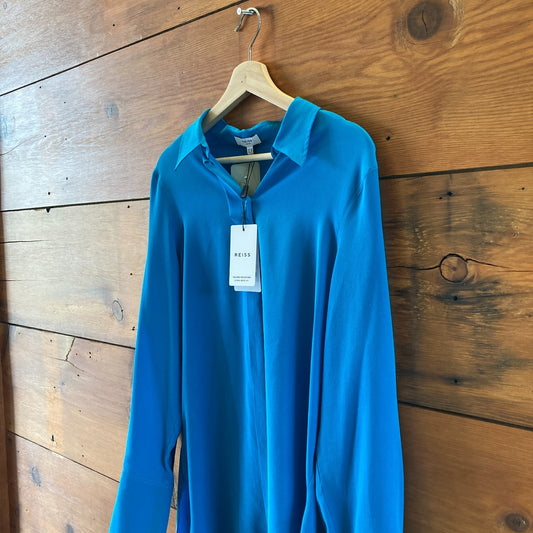 Reiss Cobalt Blue Silky Eden Button Up Tunic Shirt Top - Size 6 - NEW - 1122KP