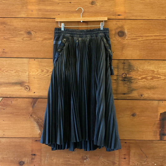 S - Nike x Sacai Black Pleated CV5713-100 Snap Midi Drawstring Skirt 0818LS