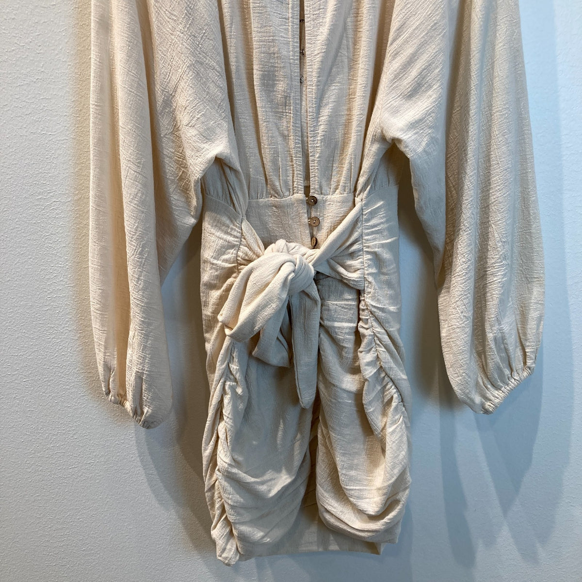 Free People White Long Blouson Sleeve Ruched Mini Dress - Size M - 0812AL