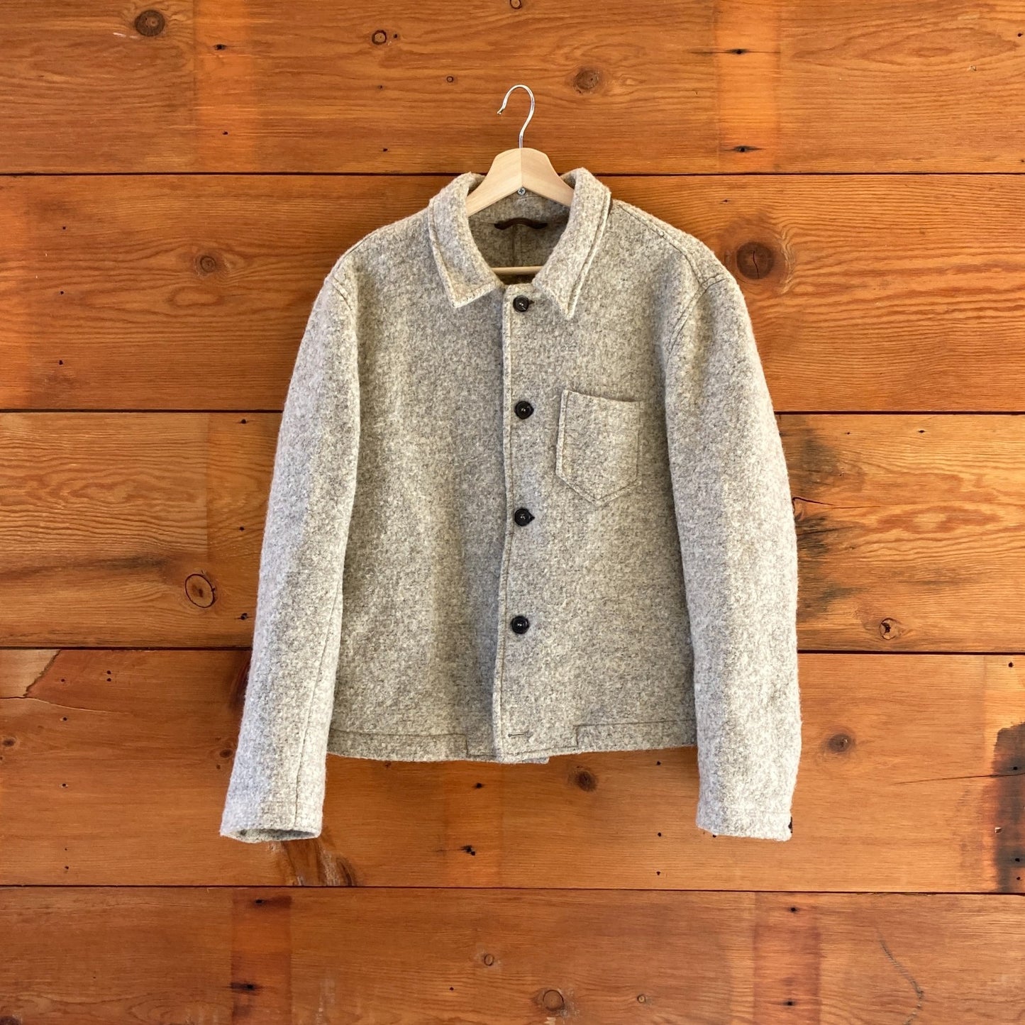 L- Billy Reid Light Gray Wool Button Up Chore Coat Jacket *missing button 1003MS