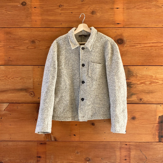 L- Billy Reid Light Gray Wool Button Up Chore Coat Jacket *missing button 1003MS