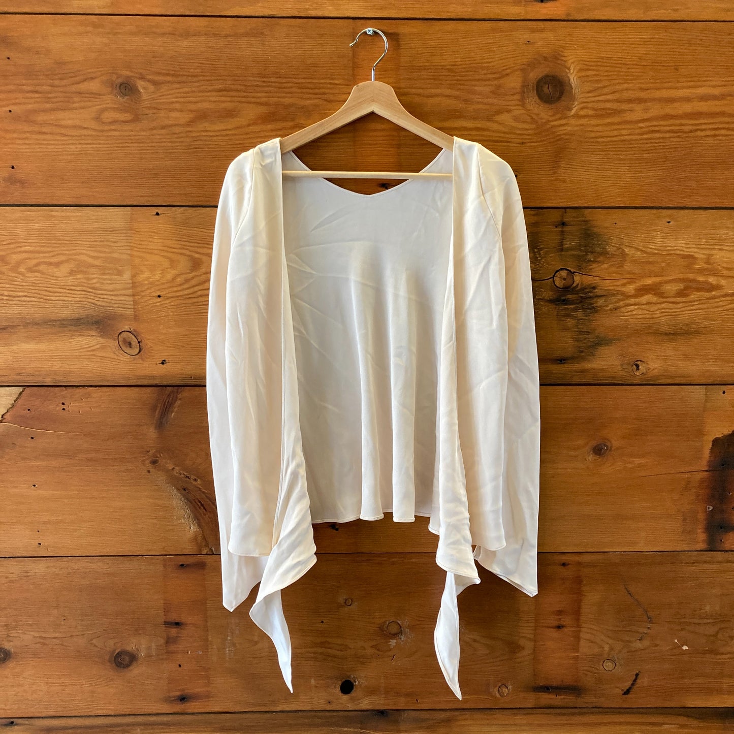 Peter Cohen Cream Long Sleeve 100% Silk Blouse Wrap Shirt - Size S  - 0508GA