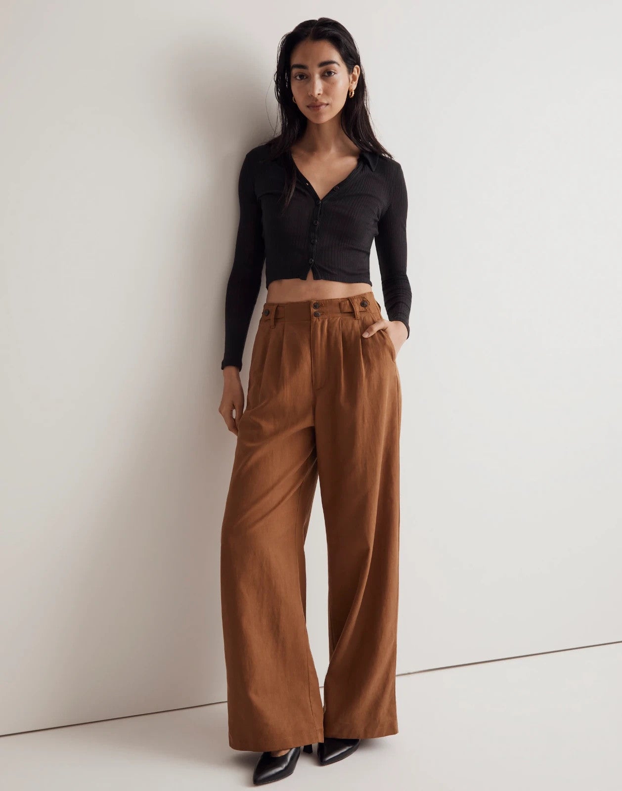 Madewell NEW Brown Harlow Drapey Twill Wide-Leg Pants - Size 4 - 0623KR