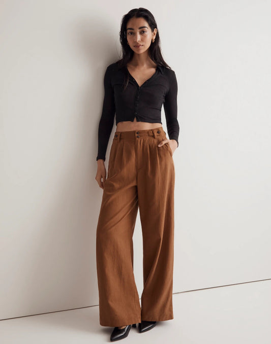 Madewell NEW Brown Harlow Drapey Twill Wide-Leg Pants - Size 4 - 0623KR