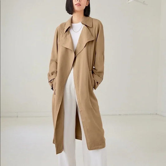 S - Babaton $248 Khaki Open Front Lawson Trench Coat Aritzia Jacket 0123MP