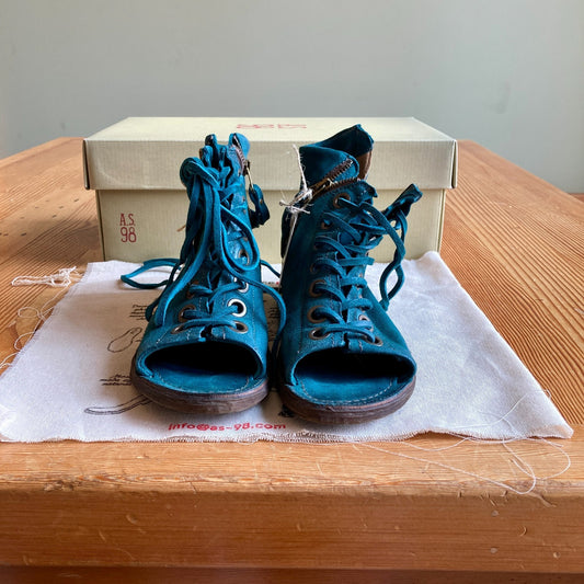 A.S.98 Regal Teal Lace Up Open Toe Sandals Boots NEW w/ Box - Size 39 - 0514CP
