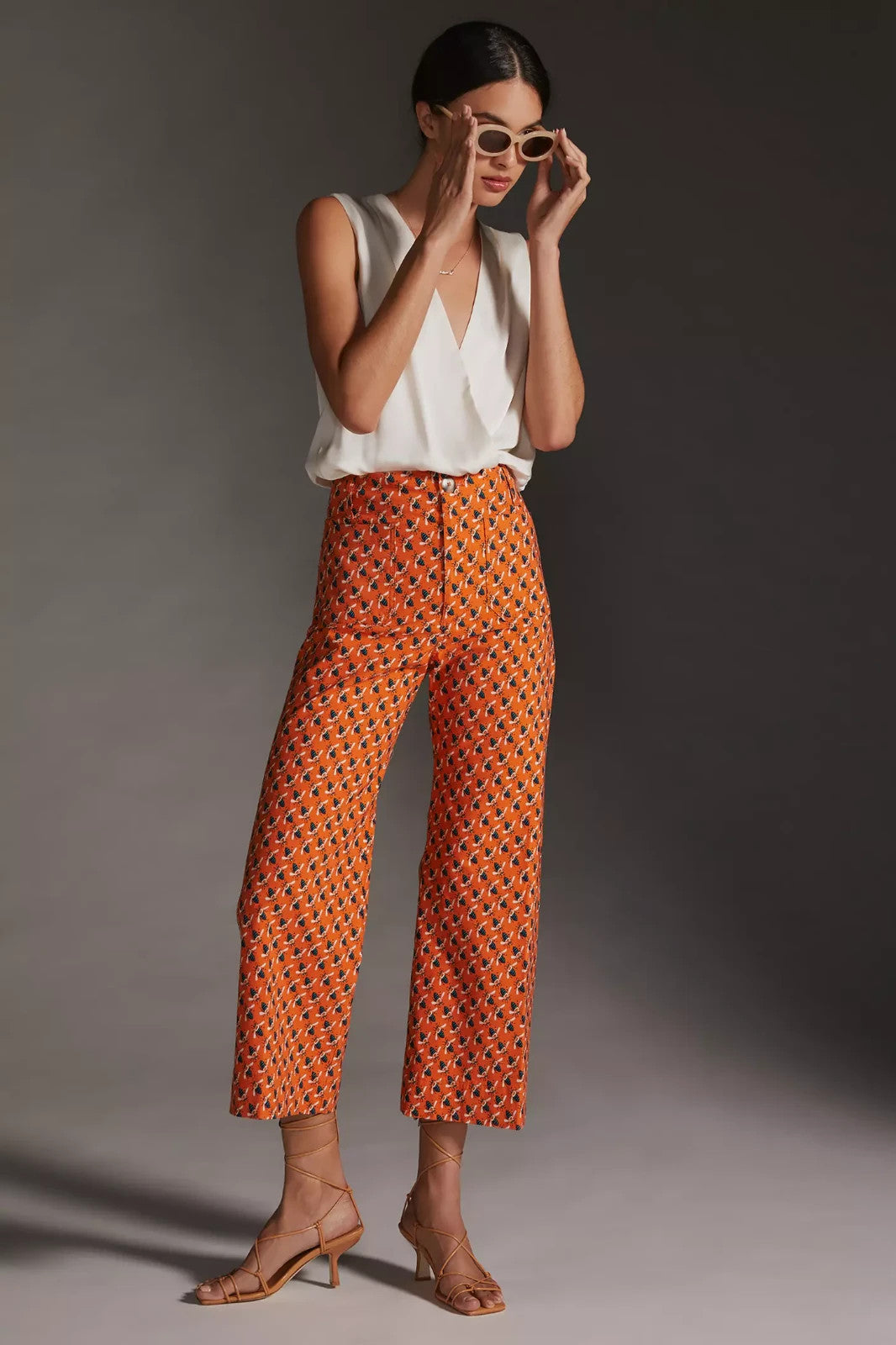12 - Sarah Gordon x Maeve Anthropologie Orange Colette Bee Pattern Pants 0206BS