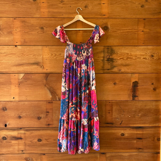 M - Michelle Morin Anthropologie Multi-Color Printed Smocked Maxi Dress 0707AC