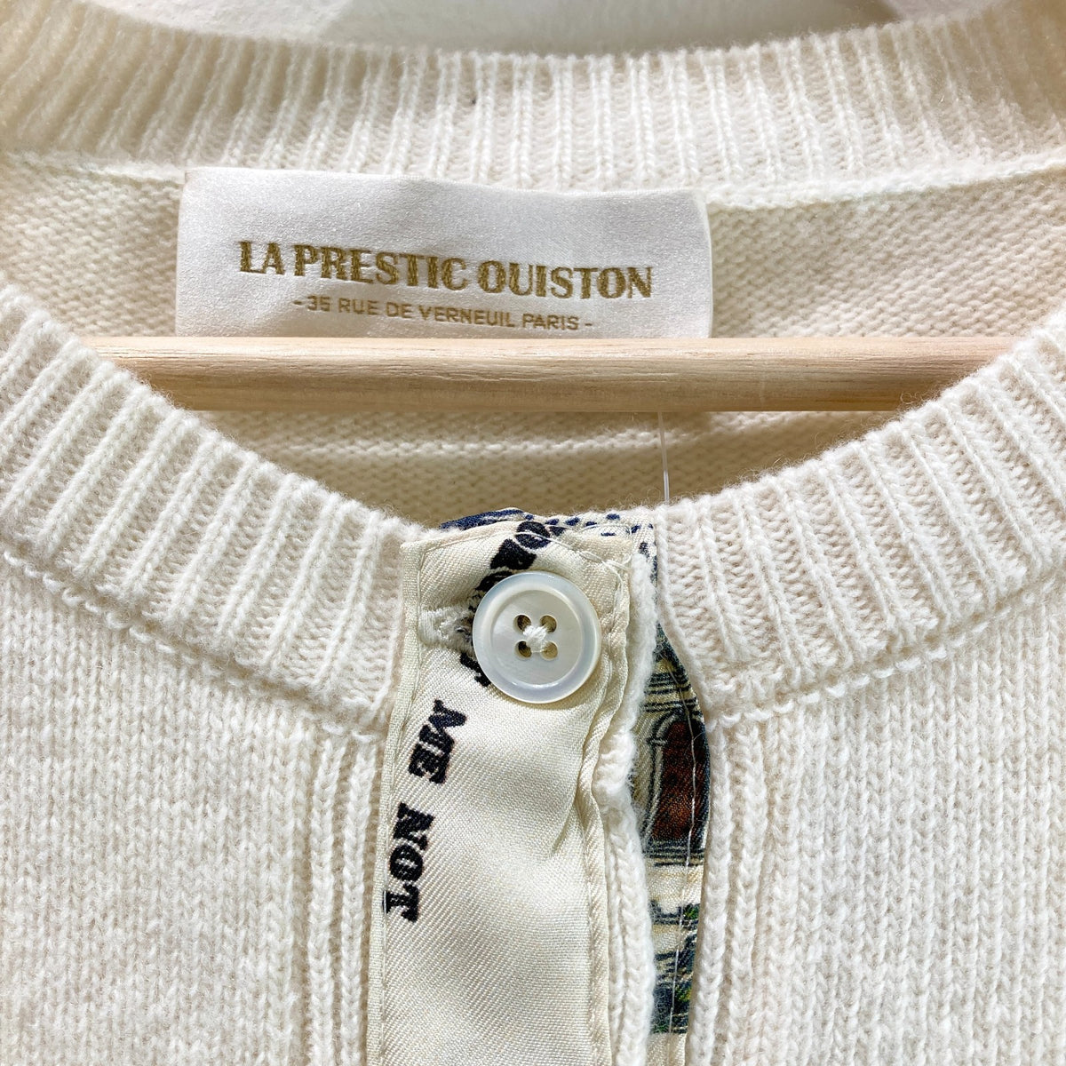 La Prestic Ouiston Ivory Wool Silk Trim Button Up Cardigan - Size 3 / L - 0930AC
