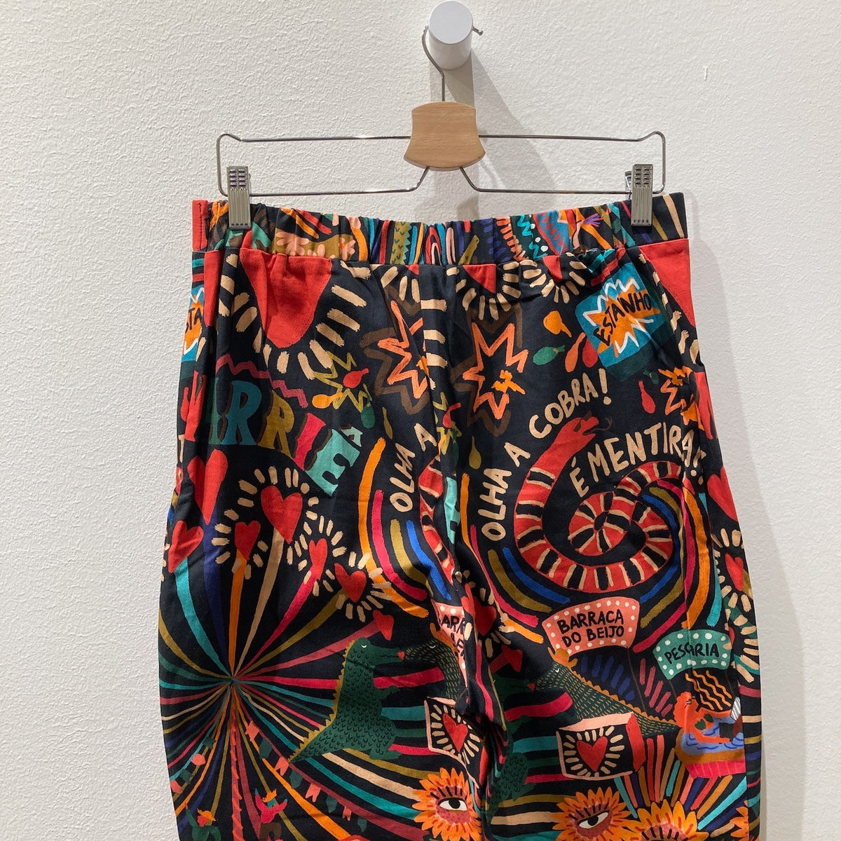 Farm Rio $178 Anthropologie Black Gator Love Pattern Pants - Sz L - NEW- 1122CT