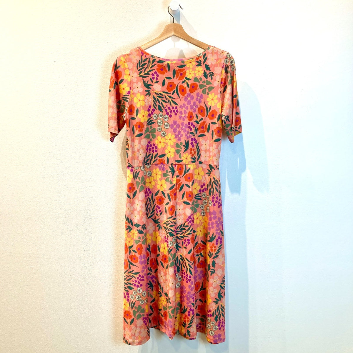 Gudrun Sjoden Pink Floral Print Short Sleeve Scoop Neck Dress - Size XS - 0320JS
