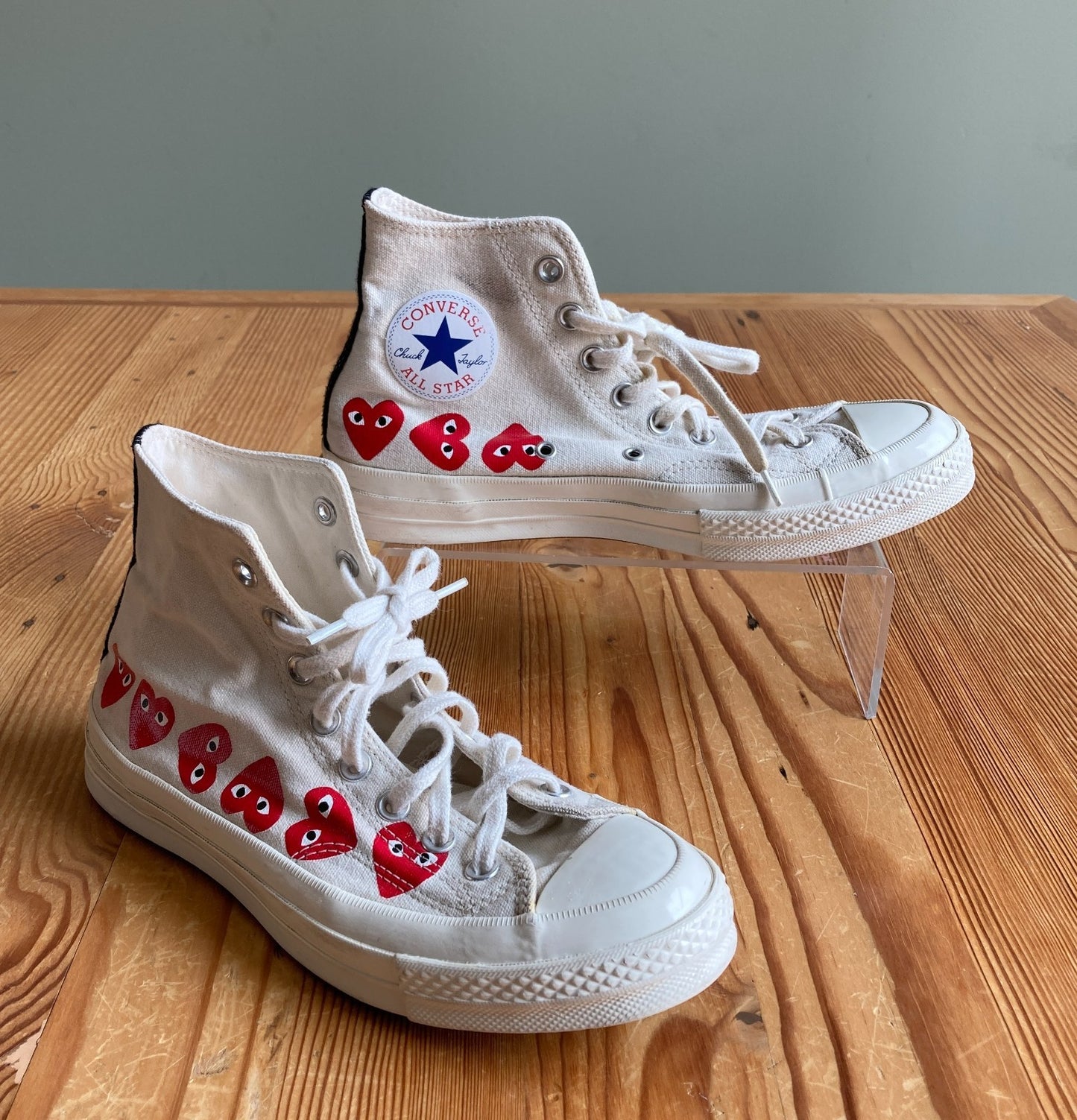 Converse X Play Comme Des Garcons White High Multi Heart Shoes - Size 9 - 0709EH