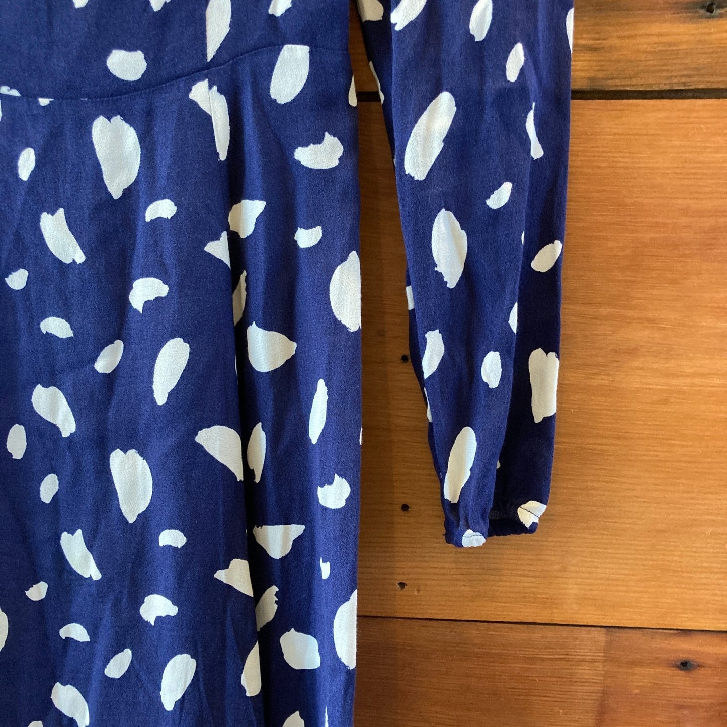 Reformation Navy Patterned Long Sleeve Midi Length Dress - Sz 0 Petite - 0515CJ