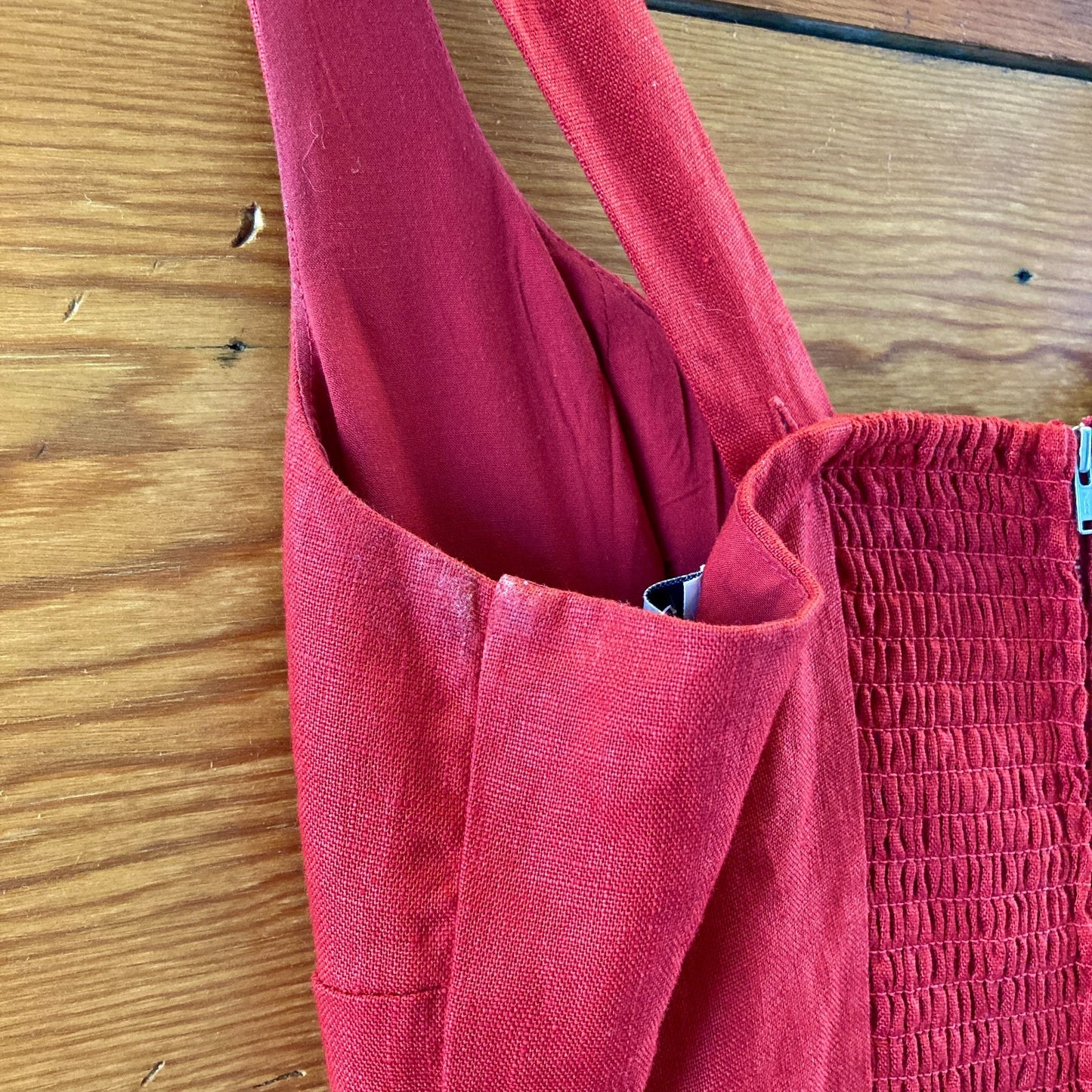 Reformation $278 Red Linen Smocked Balia Midi Dress - Size 6 Petite - 0607AB