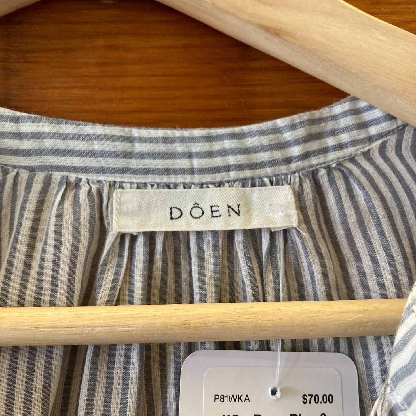 XS - Doen Blue & White Striped Organic Cotton Button Up Flowy Shirt Top 0606RO