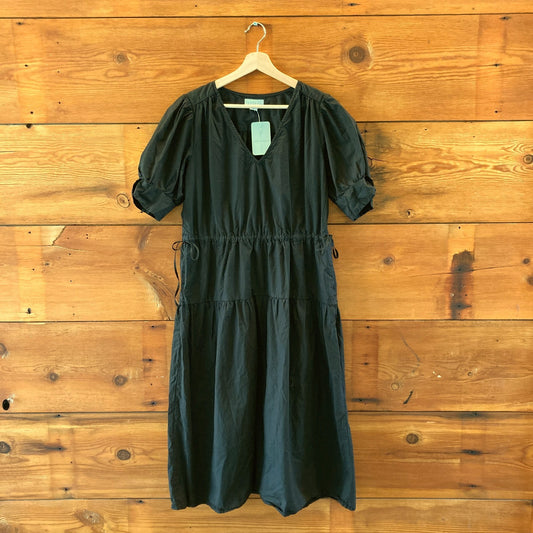 Velvet Graham & Spencer Black Poplin Short Sleeve Midi Dress - Size M - 4427SC