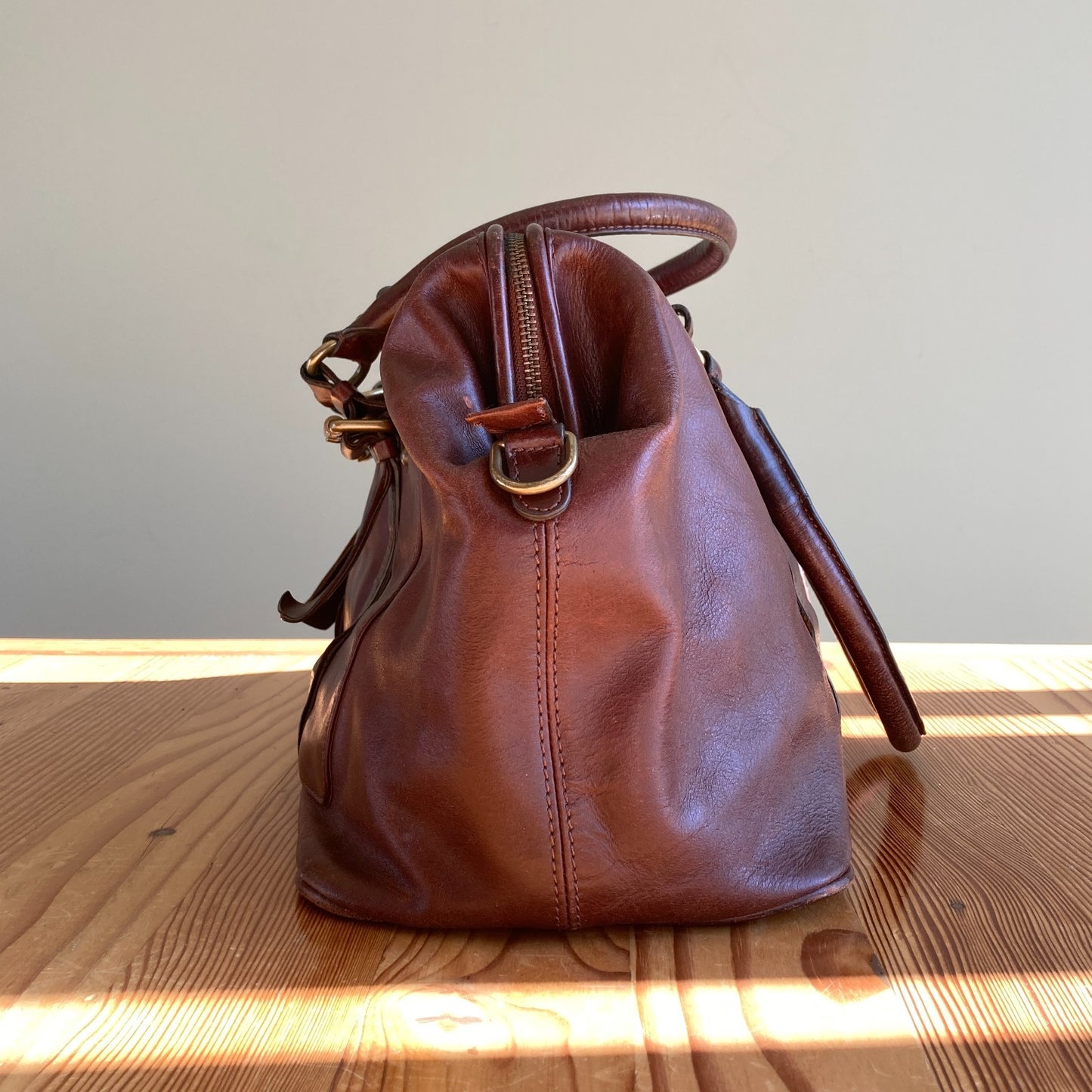 Holding Horses Anthropologie Brown Leather Satchel Weekender Handbag Bag 0117AB