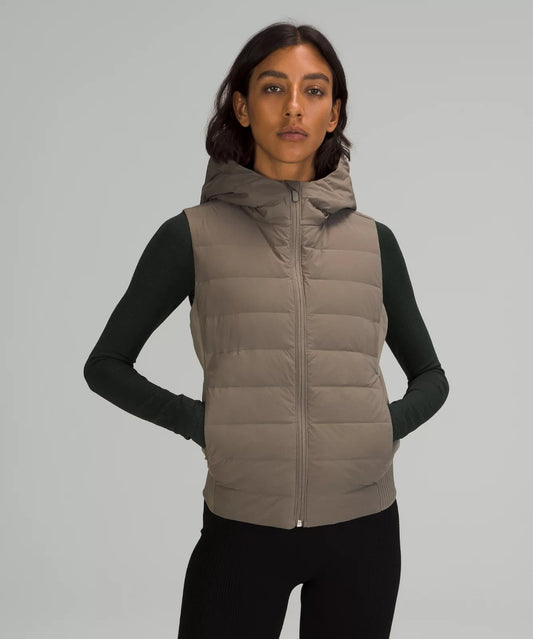 12 - Lululemon Green Gray Hooded Zip Up Goose 700 Down & Around Vest 0206SB