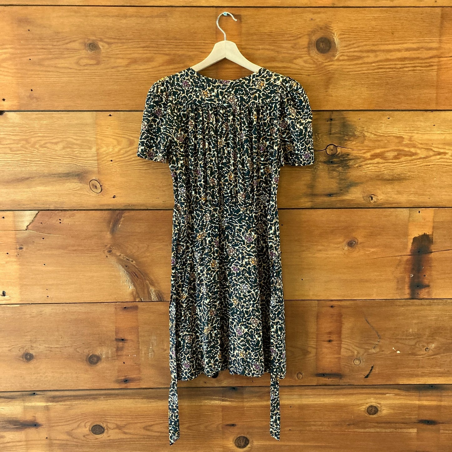 Sessun Black Brown Floy Joy Print Claudia Short Sleeve Dress - Size S - 0813CP