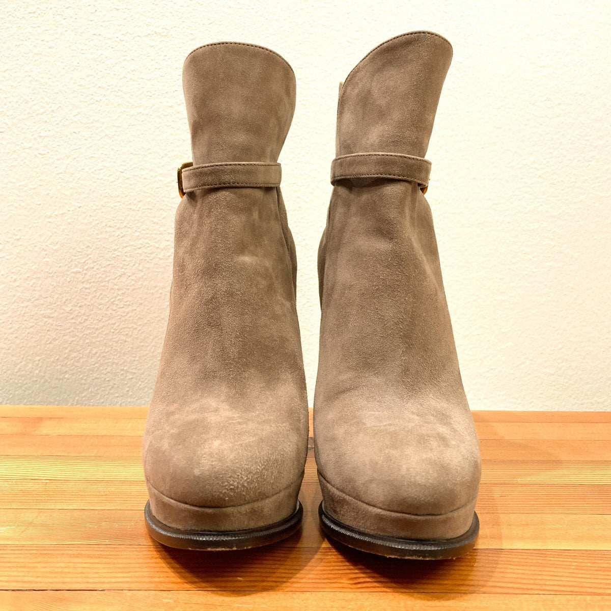 Prada Taupe Brown Suede Stiletto Heel Platform Ankle Boots - Sz 37 / 7 - 1017SC