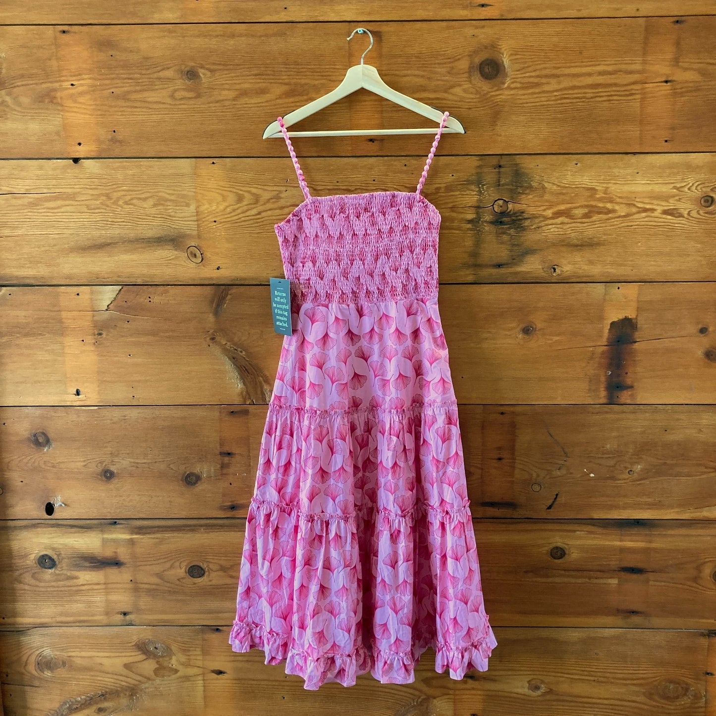 Hyacinth House Pink Fan Coral Printed Smocked Maxi Dress - Size M - NEW - 0617LH