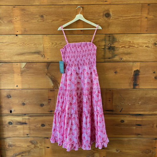 Hyacinth House Pink Fan Coral Printed Smocked Maxi Dress - Size M - NEW - 0617LH