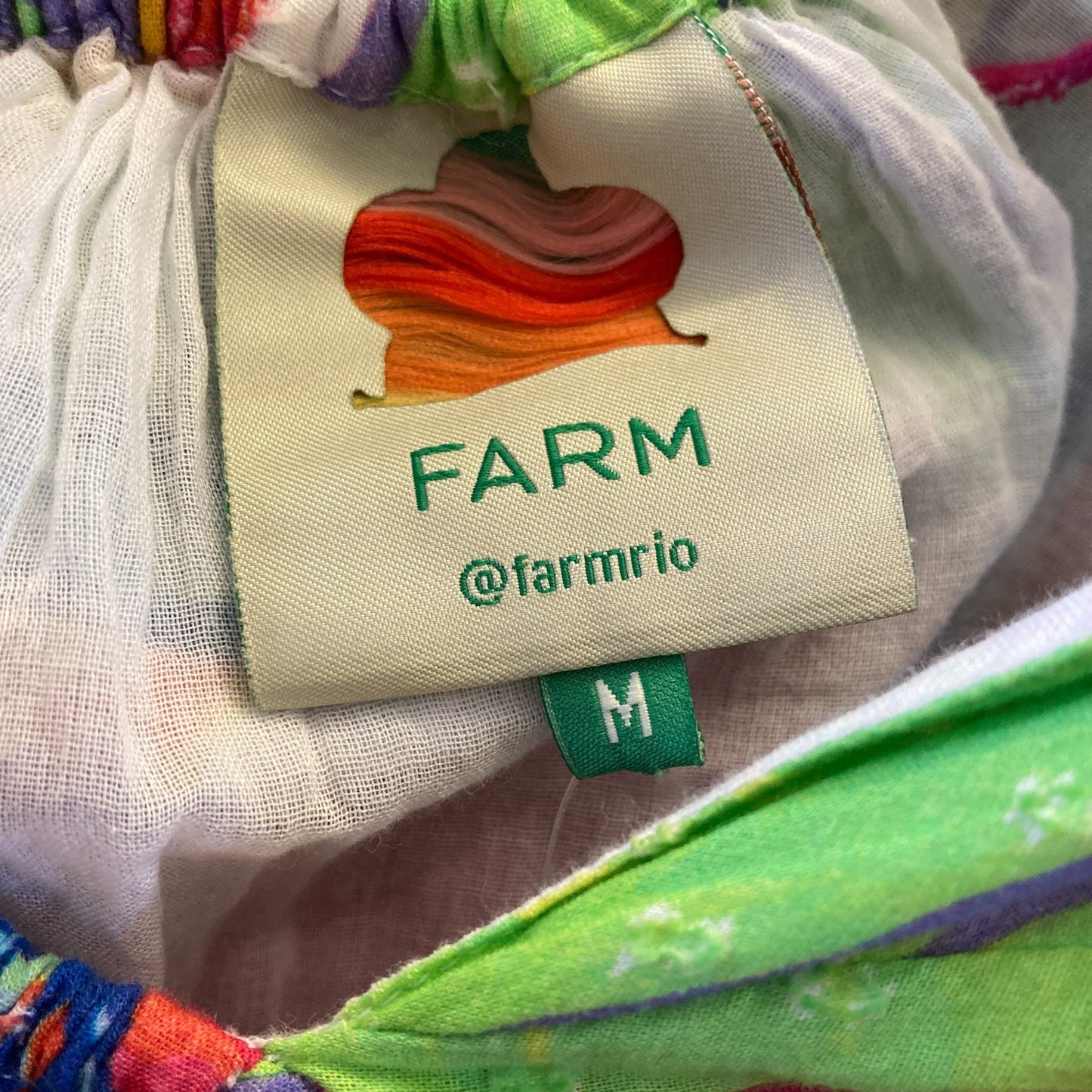 M - Farm Rio Multicolor Rainbow Leaves Print Open Back Midi Dress 1203TR