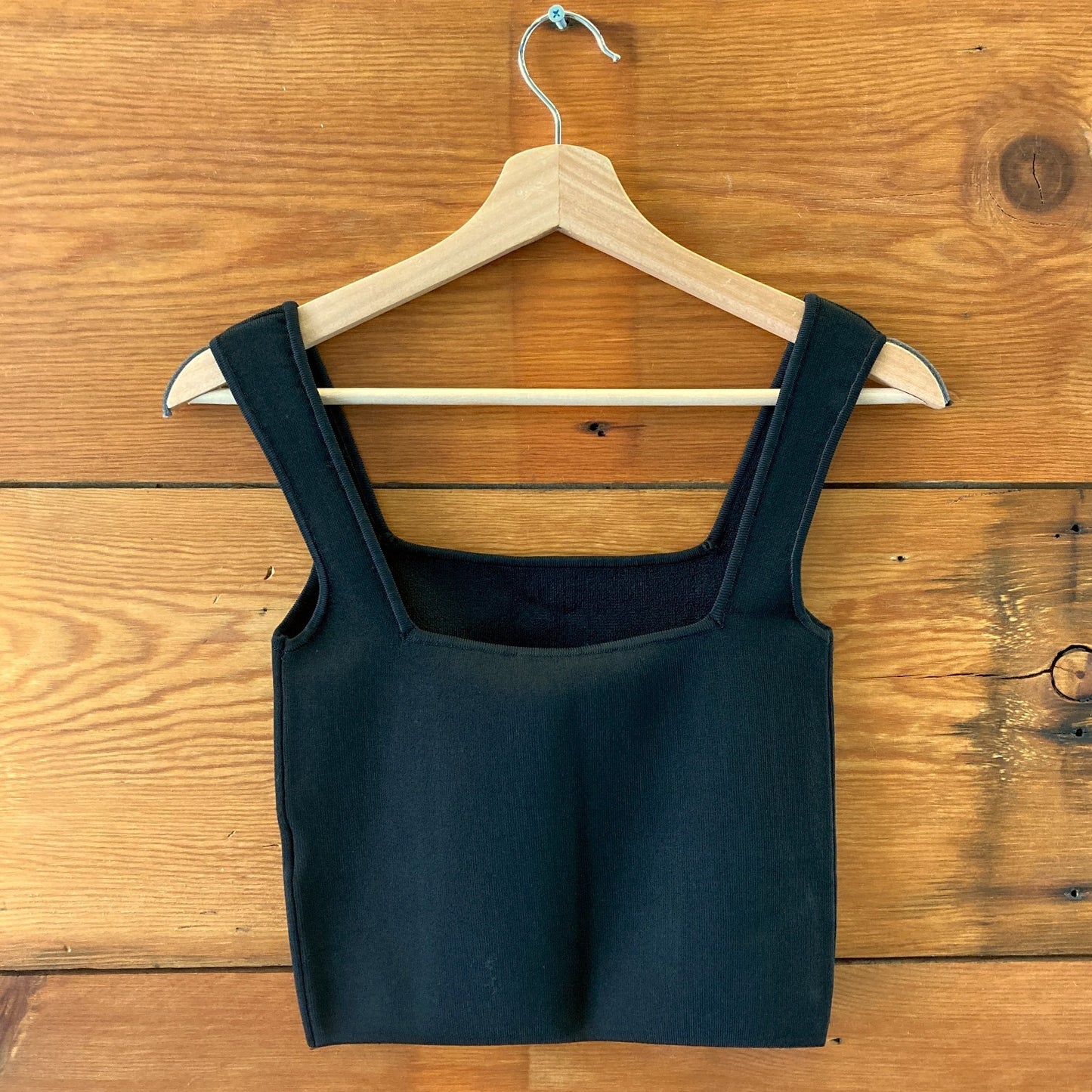 Shona Joy Black Square Neckline Cropped Knit Tank Top - Size S - NEW - 1122KP