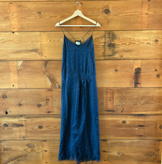 Zadig & Voltaire Navy Blue Silk Jacquard Rixi Slip Dress - Size L - NEW - 0417DL