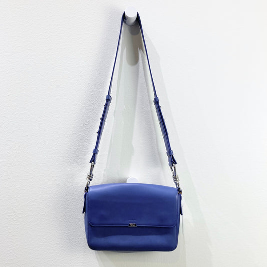 Allsaints Cornflower Blue Leather Captain Flap Crossbody Purse Bag - 0102ST