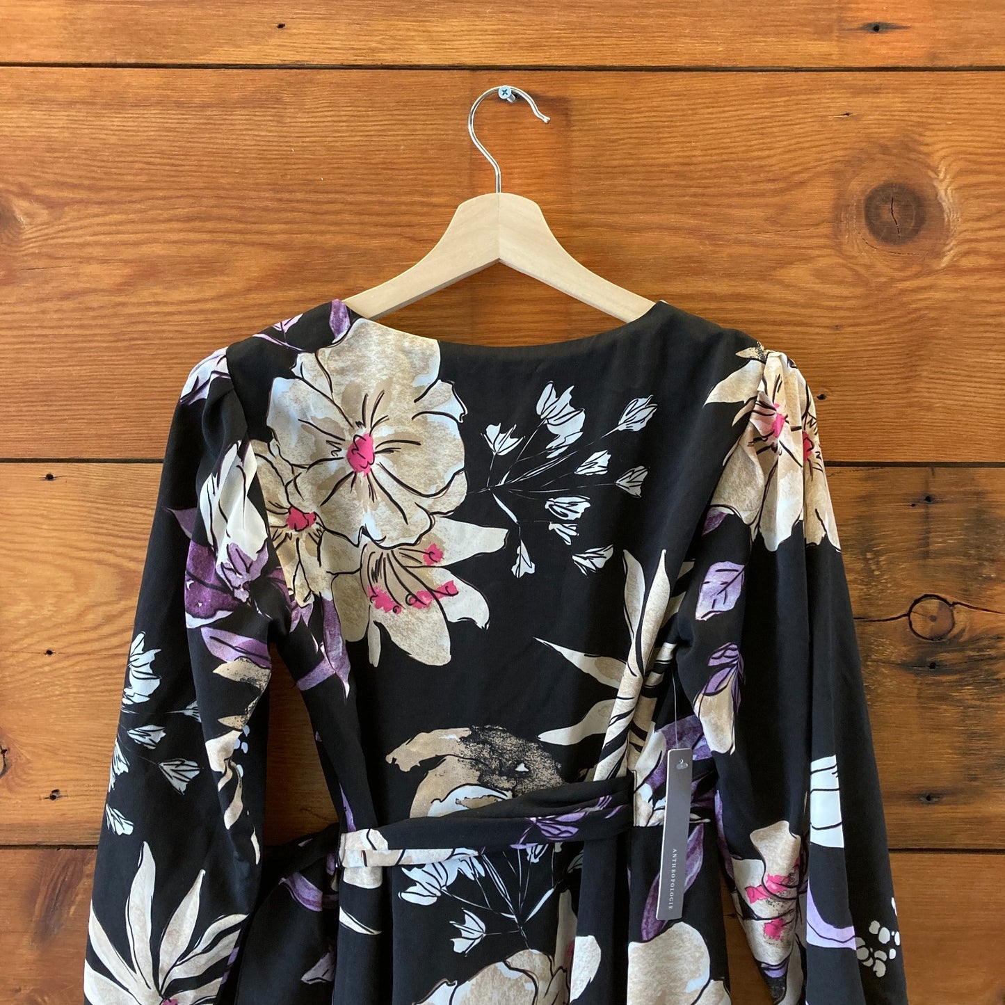 Hutch Anthropologie Black Bold Floral Maxi Wrap Dress - Size XS Petite - 0501SE
